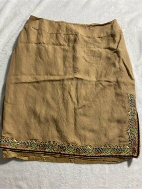 Donna Morgan Tan Mini Skirt with Embroidered Hem